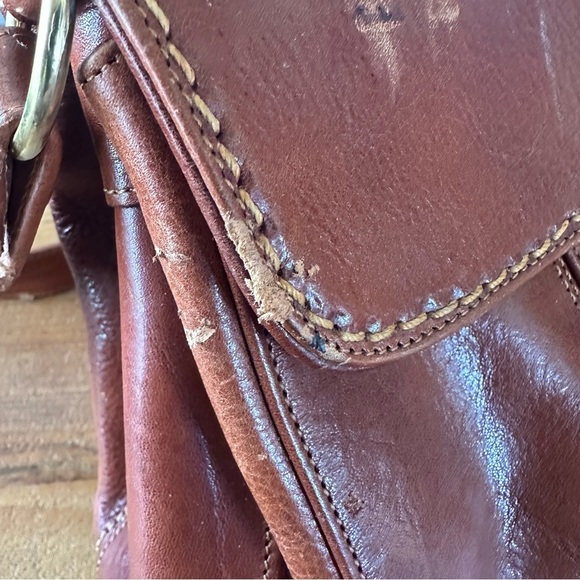Vintage Marino Orlandi Purse Crossbody Bag Cognac Red Brown Leather Gold - Picture 14 of 15
